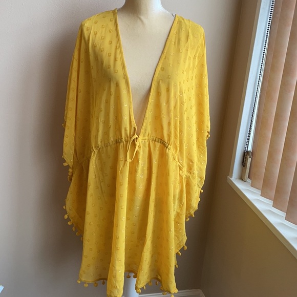 Club Z Collection Womens Mustard Yellow SWim Beach Cover up Plus Caftan - Picture 2 of 5